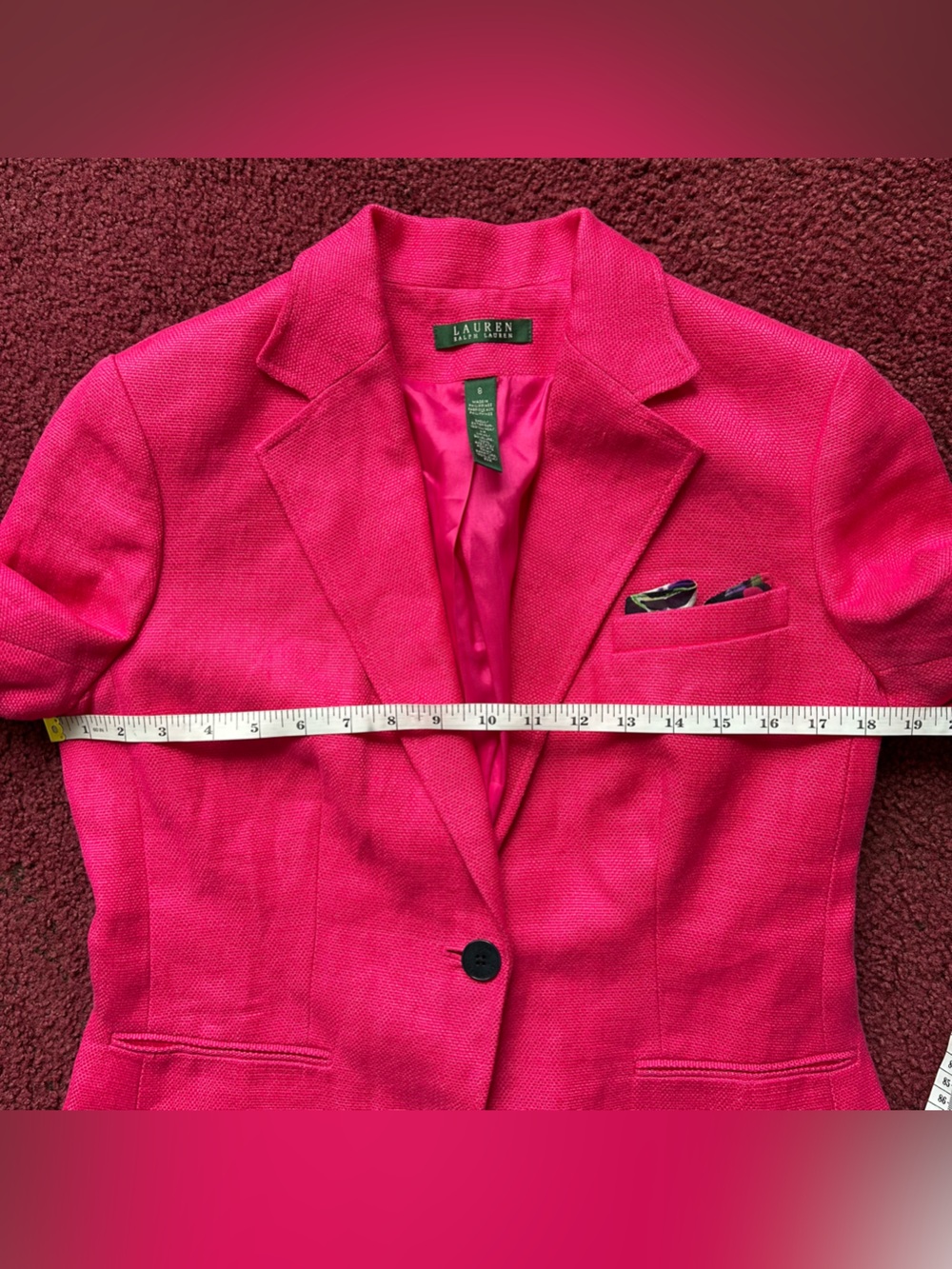 Lauren Ralph Lauren Women’s Hot Pink 100% LinenBlazer - Single-Button Sport Coat - Picture 5 of 7